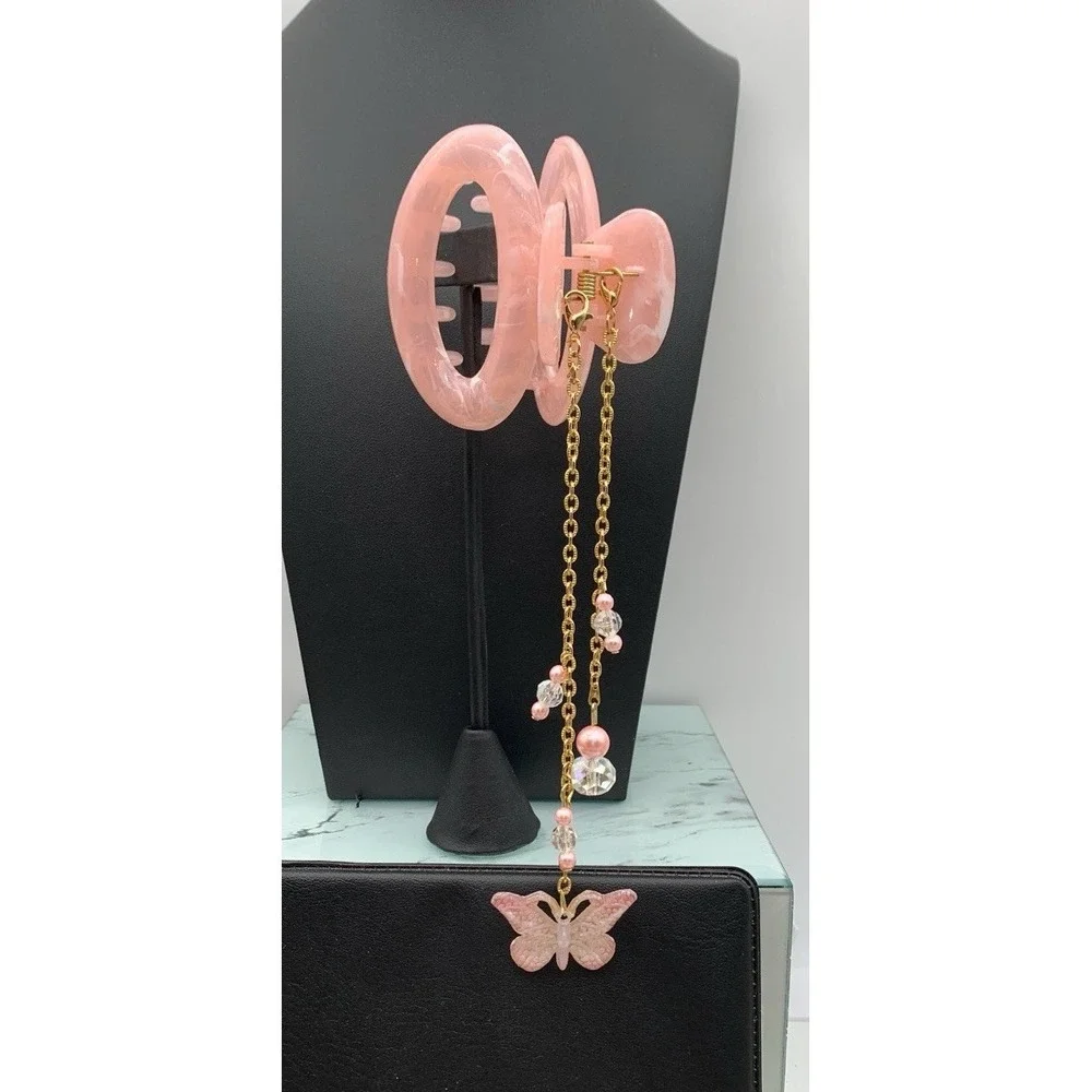 Pink Claw Hair Clip With Chains Jewels Butterfly Dainty Cottagecore Fairycore